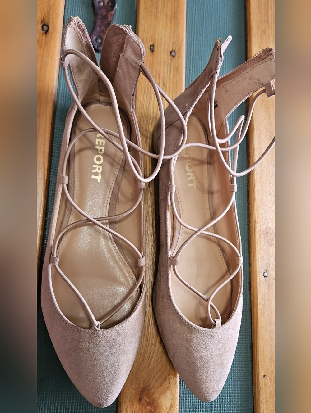 Report Footwear Women's Dusty Pink Suede Lace-Up Flats, Zip Back, Size 7.5
